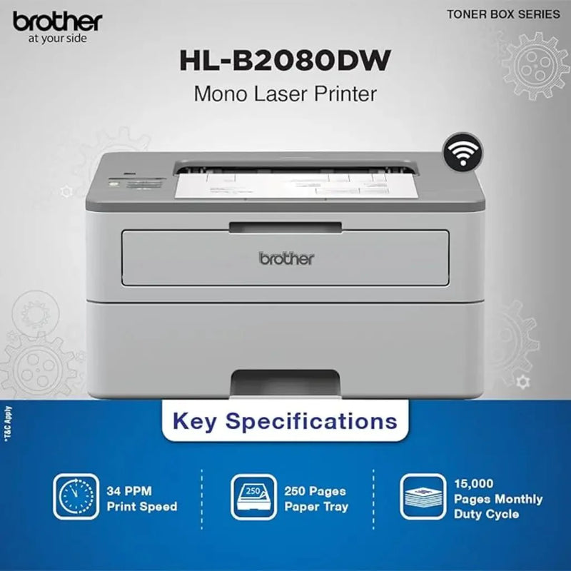 Brother HL - B2080DW Wireless Monochrome Laser Printer with Auto Duplex Printing - SWIFT PERIPHERALSHL-B2080DW