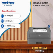 Brother HL - L2440DW Monochrome Auto Duplex Laser Printer with Dual Band Wi - Fi 30 PPM - SWIFT PERIPHERALSHL-L2440DW