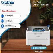 Brother HL - L3220CDW Compact Auto Duplex Color Laser Printer with WiFi - SWIFT PERIPHERALSHL-L3220CDW
