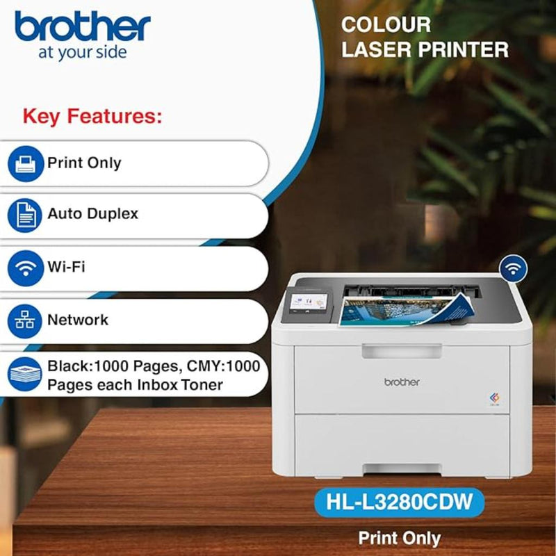 Brother HL - L3280CDW Colour Laser LED Duplex Printer with WiFi & Gigabit Ethernet (26 ppm) - SWIFT PERIPHERALSHL-L3280CDW