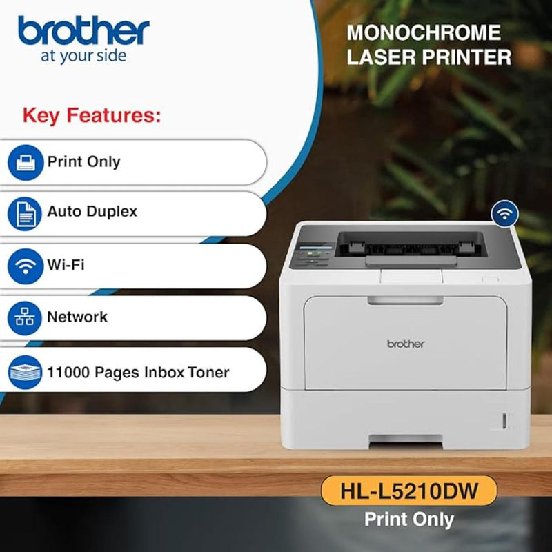 Brother HL - L5210DW Wireless Monochrome Laser Printer with Auto Duplex Printing - SWIFT PERIPHERALSHL-L5210DW