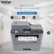Brother MFC - L2701D Monochrome Laser Multifunction Printer with Auto Duplex Printing and USB Connectivity - SWIFT PERIPHERALSMFC-L2701D