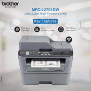 Brother MFC - L2701DW Monochrome Laser Multi Function Duplex Printer with Wireless Networking - SWIFT PERIPHERALSMFC-L2701DW