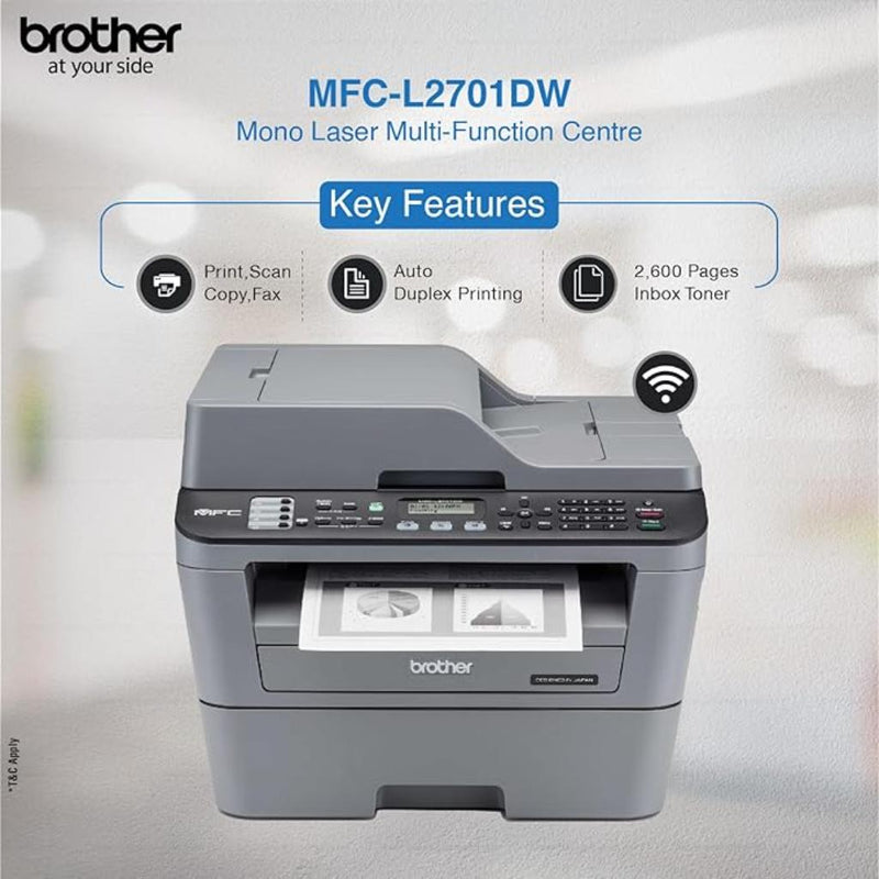 Brother MFC - L2701DW Monochrome Laser Multi Function Duplex Printer with Wireless Networking - SWIFT PERIPHERALSMFC-L2701DW