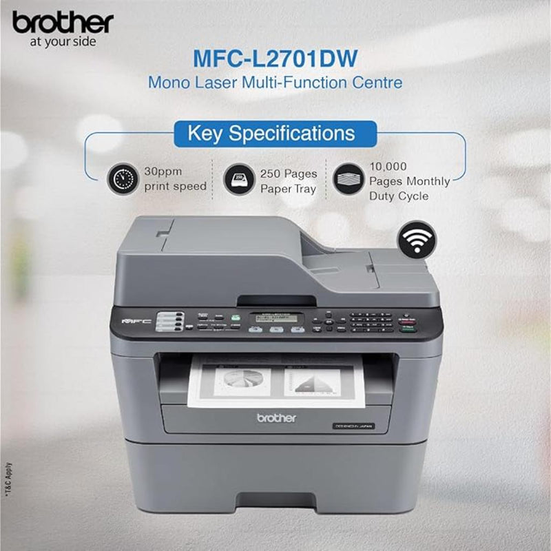 Brother MFC - L2701DW Monochrome Laser Multi Function Duplex Printer with Wireless Networking - SWIFT PERIPHERALSMFC-L2701DW