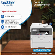 Brother MFC - L3760CDW Colour Laser Multifunction Printer Duplex with Wi - Fi ADF - SWIFT PERIPHERALSMFC-3760CDW