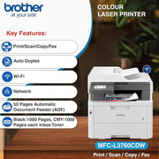 Brother MFC - L3760CDW Colour Laser Multifunction Printer Duplex with Wi - Fi ADF - SWIFT PERIPHERALSMFC-3760CDW