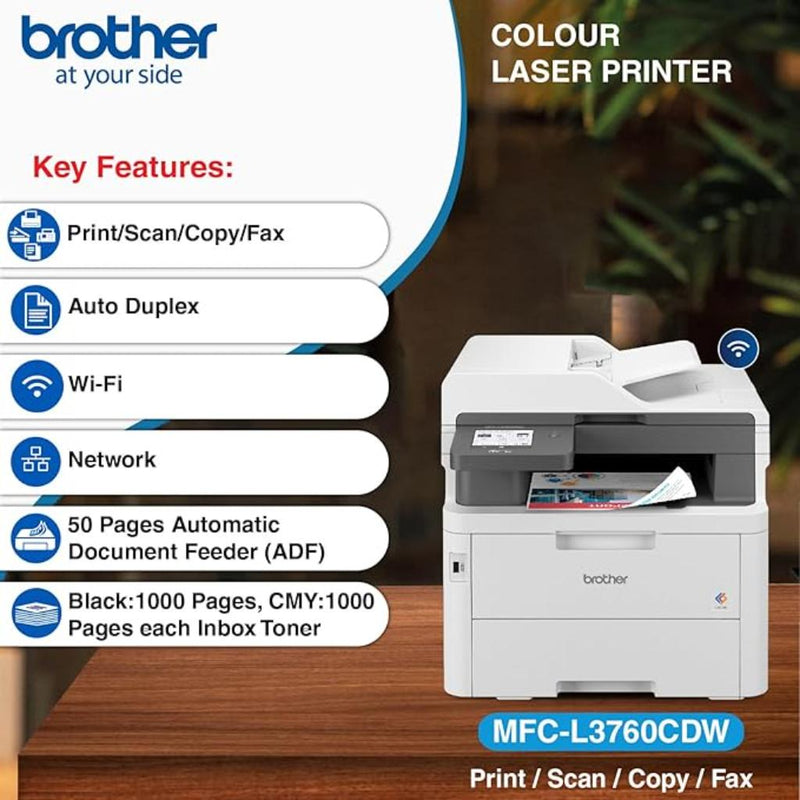 Brother MFC - L3760CDW Colour Laser Multifunction Printer Duplex with Wi - Fi ADF - SWIFT PERIPHERALSMFC-3760CDW