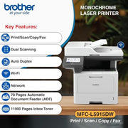 Brother MFC - L5915DW Monochrome Laser Multifunction Duplex Printer with ADF WiFi LAN - SWIFT PERIPHERALSMFC-L5915DW