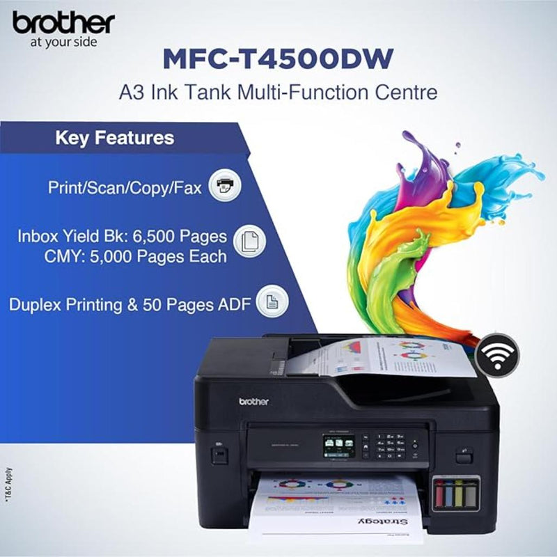 Brother MFC - T4500DW A3 Refill Ink Tank Multi Function Printer with ADF WiFi - SWIFT PERIPHERALSMFC-T4500DW