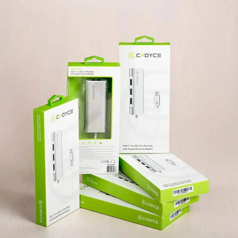 Cadyce CA - C3HE USB - C to 3 - Port USB 3.0 Hub with Gigabit Ethernet Adapter - SWIFT PERIPHERALSCA-C3HE