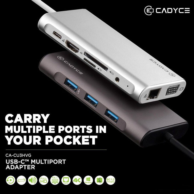 Cadyce CA - CU3HVG USB - C Hub with Ethernet 4K HDMI VGA Port and PD Charging - SWIFT PERIPHERALSCA-CU3HVG