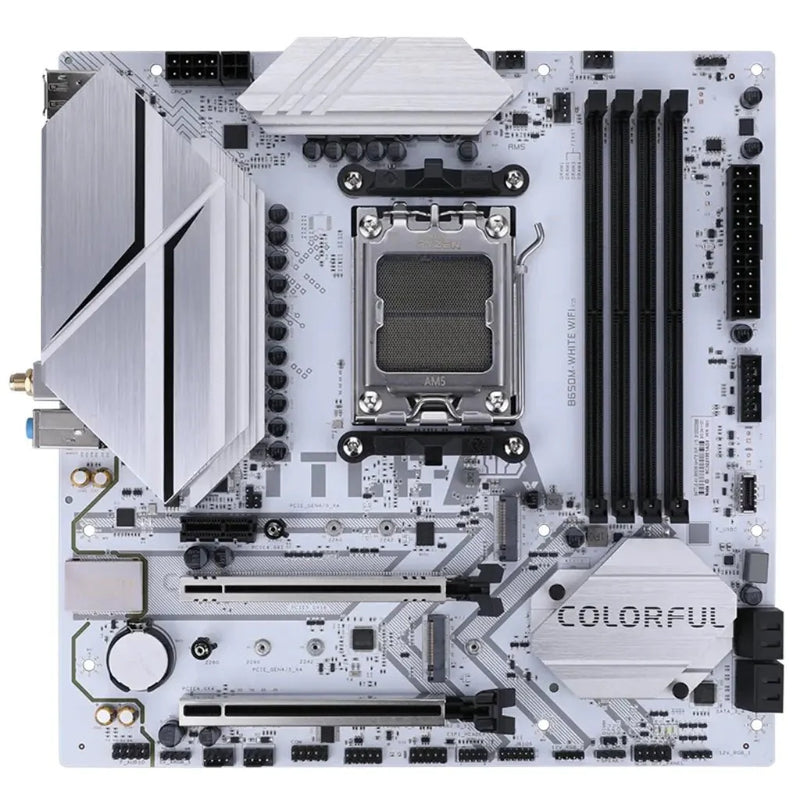 Colorful BATTLE‑AX B650M WHITE WIFI V15 WiFi - 6 AMD B650 AM5 DDR5 MicroATX Motherboard - SWIFT PERIPHERALSBA-B650M-W-WF-V15