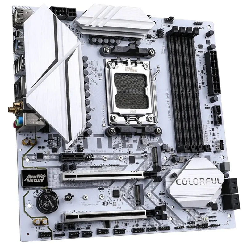 Colorful BATTLE‑AX B650M WHITE WIFI V15 WiFi - 6 AMD B650 AM5 DDR5 MicroATX Motherboard - SWIFT PERIPHERALSBA-B650M-W-WF-V15