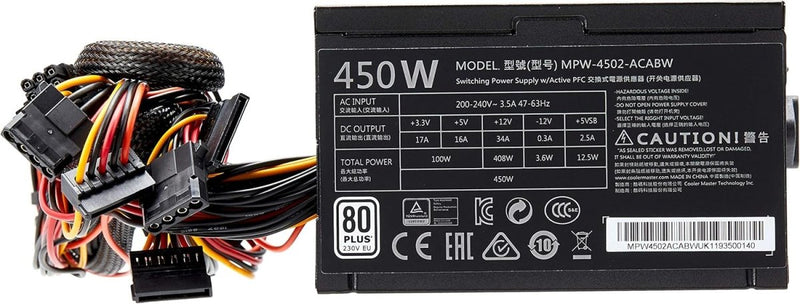 COOLER MASTER 450W MWE450 80 PLUS BRONZE NON MODULAR SMPS - SWIFT PERIPHERALS101784