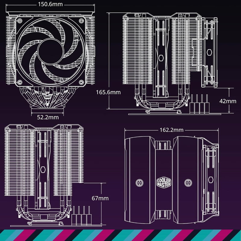 COOLER MASTER MASTERAIR MA824 STEALTH 120MM DUAL TOWER CPU AIR COOLER (MAM - D8PN - 318PK - R1) - SWIFT PERIPHERALSCooler-028