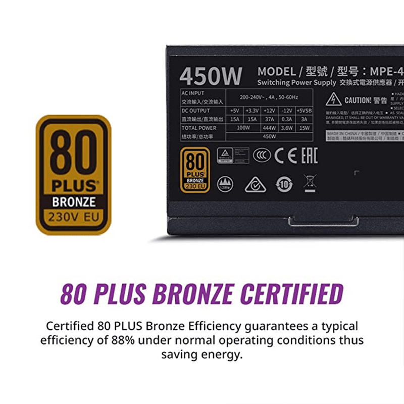 Cooler Master MWE 450W Bronze V2 Non - Modular 80 Plus SMPS Power Supply - SWIFT PERIPHERALSMPE-4501-ACABW-BIN