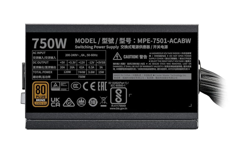 Cooler Master MWE 750 V3 230V 80 Plus Bronze Certified Non - Modular Power Supply – Black - SWIFT PERIPHERALSMPE-7501-ACAAW-3B