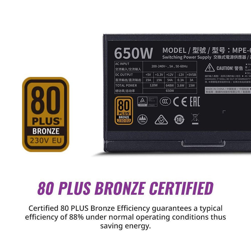 Cooler Master MWE Bronze 650 V3 650W ATX Non Modular Power Supply Unit - Black - SWIFT PERIPHERALSMPE-6501-ACAAW-3BIN