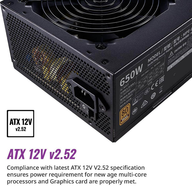 Cooler Master MWE Bronze 650 V3 650W ATX Non Modular Power Supply Unit - Black - SWIFT PERIPHERALSMPE-6501-ACAAW-3BIN