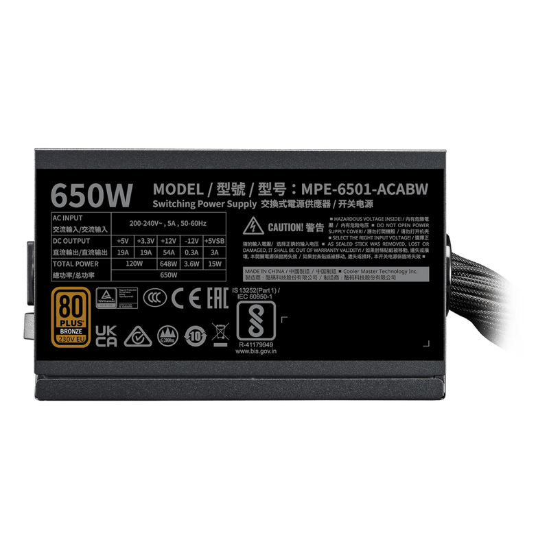 COOLER MASTER MWE BRONZE 650 V3 ATX 3.1 80 PLUS BRONZE SMPS - SWIFT PERIPHERALS1090481