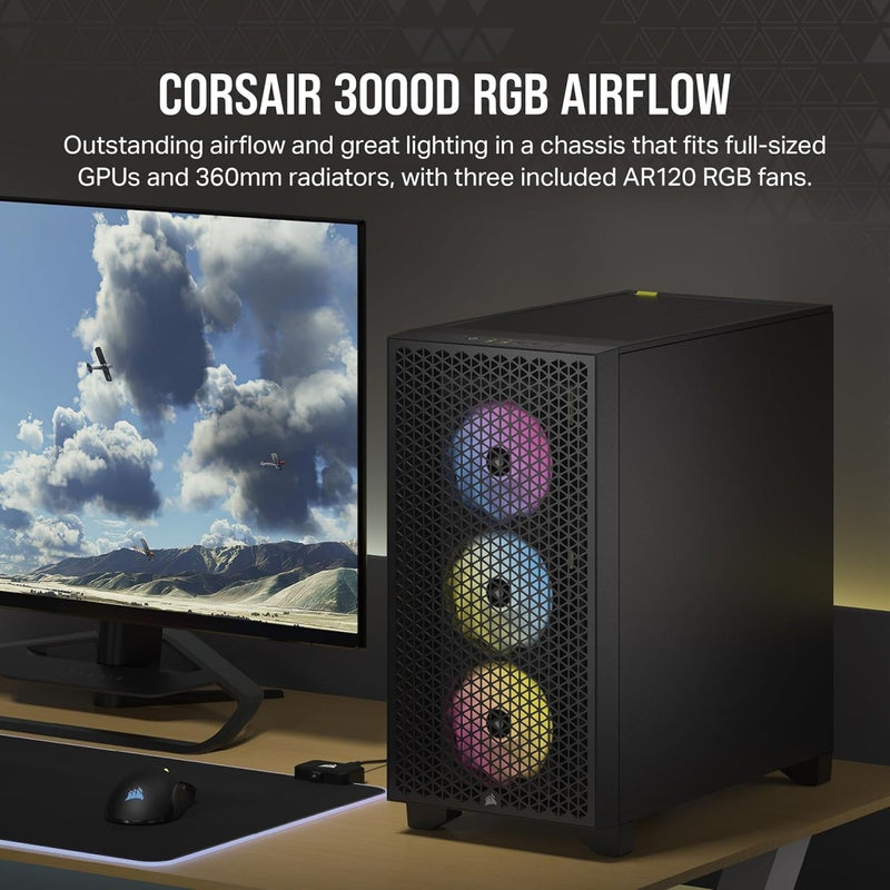 CORSAIR 3000D RGB AIRFLOW TEMPERED GLASS MID - TOWER, BLACK - SWIFT PERIPHERALS1092041