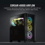 Corsair 4000D AIRFLOW ATX Mid - Tower RGB Cabinet with Tempered Glass and USB - C - SWIFT PERIPHERALSCC-9011200-WW