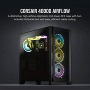 CORSAIR 4000D AIRFLOW MID - TOWER ATX CABINET BLACK - SWIFT PERIPHERALS100343
