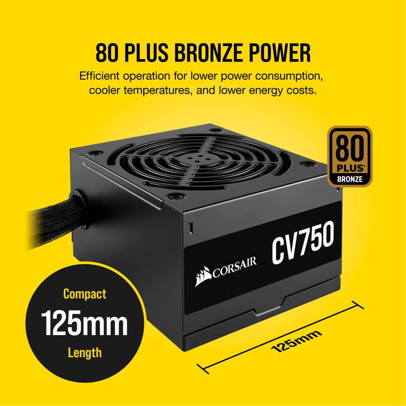 CORSAIR 750W CV750 80 PLUS BRONZE NON MODULAR SMPS - SWIFT PERIPHERALS104644