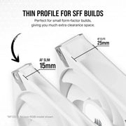 CORSAIR AF SLIM SERIES, AF120 RGB SLIM WHITE, 120MMX15MM FLUID DYNAMIC RGB FAN, DUAL PACK WITH LIGHTING NODE CORE - SWIFT PERIPHERALSCRSR0106