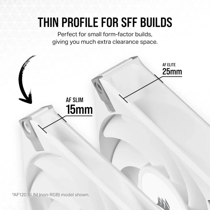 CORSAIR AF SLIM SERIES, AF120 RGB SLIM WHITE, 120MMX15MM FLUID DYNAMIC RGB FAN, DUAL PACK WITH LIGHTING NODE CORE - SWIFT PERIPHERALSCRSR0106