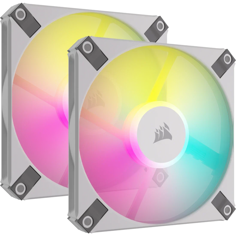 CORSAIR AF SLIM SERIES, AF120 RGB SLIM WHITE, 120MMX15MM FLUID DYNAMIC RGB FAN, DUAL PACK WITH LIGHTING NODE CORE - SWIFT PERIPHERALSCRSR0106