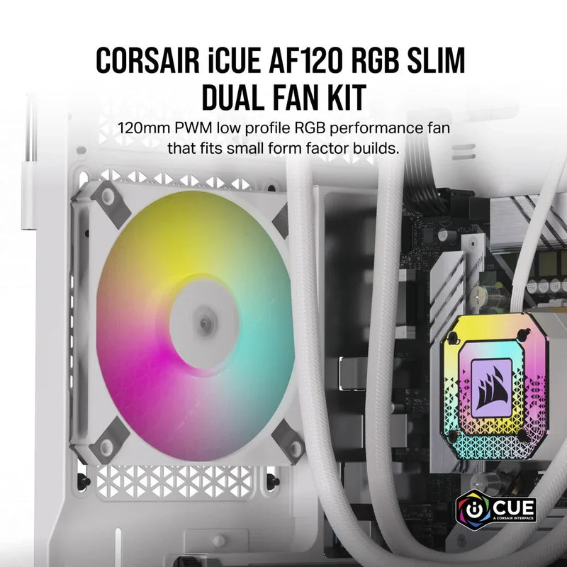 CORSAIR AF SLIM SERIES, AF120 RGB SLIM WHITE, 120MMX15MM FLUID DYNAMIC RGB FAN, DUAL PACK WITH LIGHTING NODE CORE - SWIFT PERIPHERALSCRSR0106