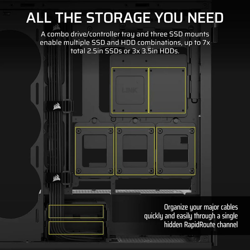 CORSAIR CHASSIS 5000T - CC - 9011300 - WW - MID - TOWER PC CASE WITHOUT PSU, BLACK - SWIFT PERIPHERALS1092242