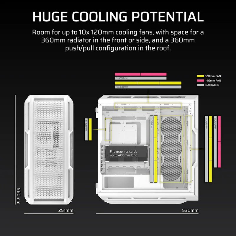 CORSAIR CHASSIS 5000T - CC - 9011301 - WW - MID - TOWER PC CASE WITHOUT PSU , WHITE - SWIFT PERIPHERALS1092243
