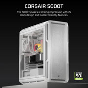 CORSAIR CHASSIS 5000T - CC - 9011301 - WW - MID - TOWER PC CASE WITHOUT PSU , WHITE - SWIFT PERIPHERALS1092243
