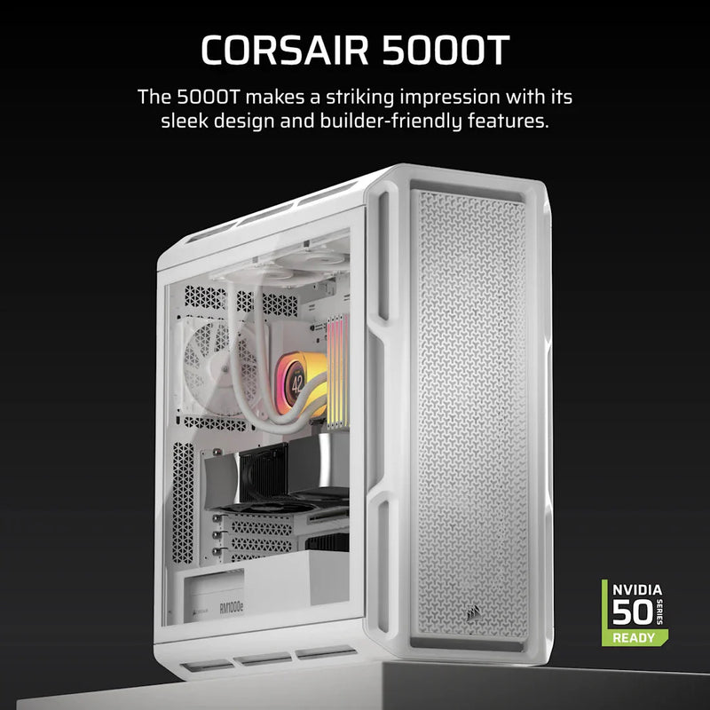 CORSAIR CHASSIS 5000T - CC - 9011301 - WW - MID - TOWER PC CASE WITHOUT PSU , WHITE - SWIFT PERIPHERALS1092243