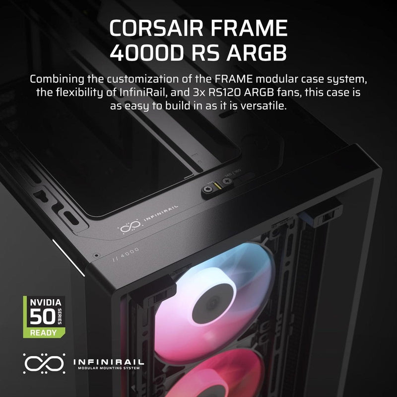 CORSAIR CHASSIS FRAME 4000D RS ARGB - CC - 9011296 - WW - MID - TOWER PC CASE WITHOUT PSU, BLACK - SWIFT PERIPHERALS1092124