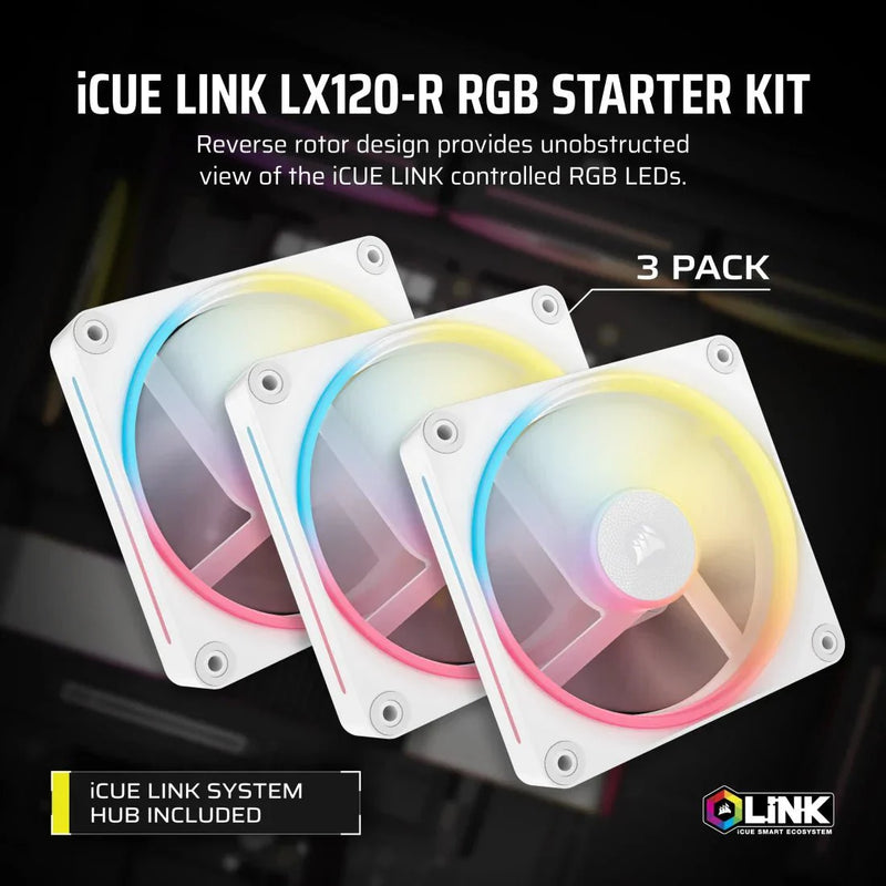CORSAIR FAN CORSAIR LX - R RGB SERIES, ICUE LINK LX120R RGB WHITE, 120MM RGB FAN, TRIPLE FAN KIT - CO - 9051054 - WW - SWIFT PERIPHERALSCRSR0239