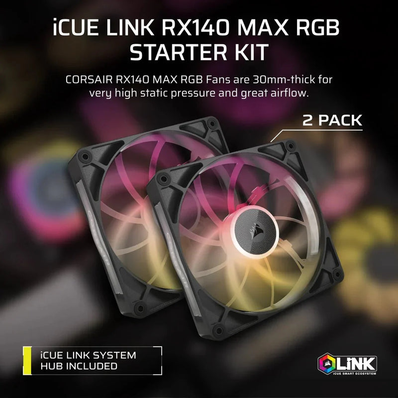 CORSAIR FAN RX RGB MAX SERIES, ICUE LINK RX140 RGB MAX, 140MM RGB FAN, DUAL FAN KIT - CO - 9051036 - WW - SWIFT PERIPHERALS1092743