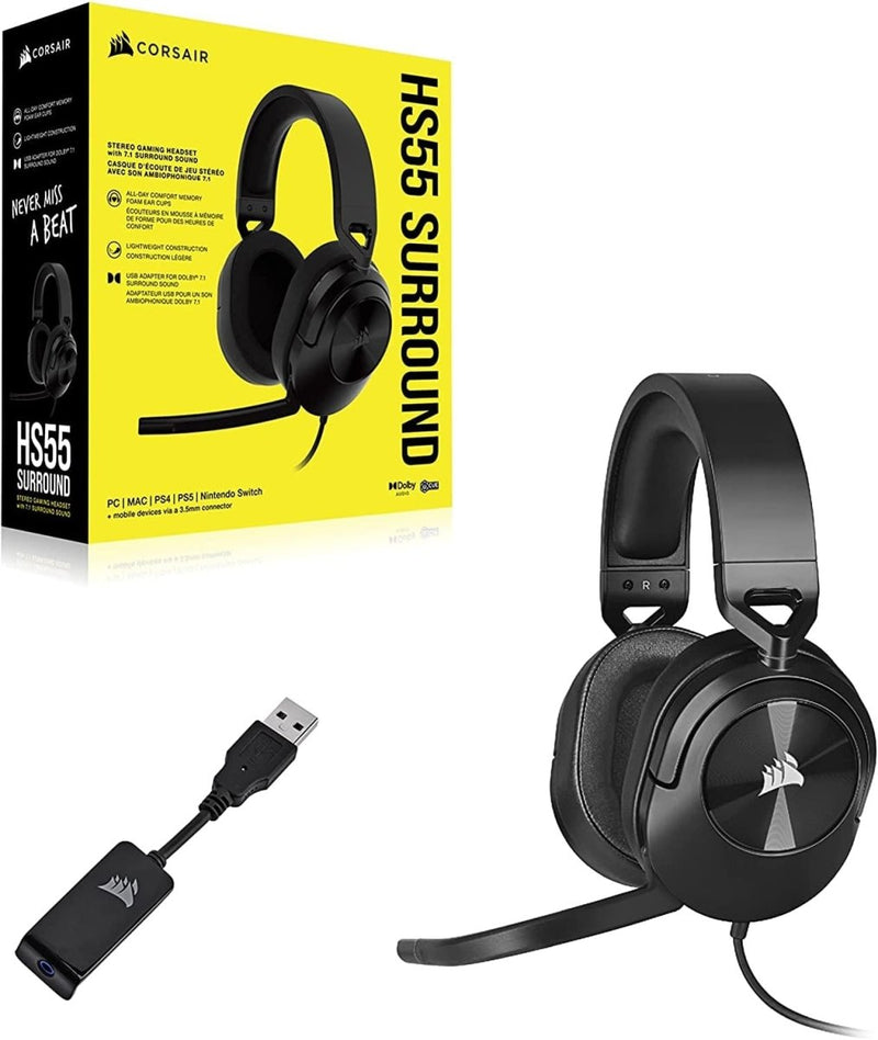 CORSAIR HS55 SURROUND HEADSET CARBON - SWIFT PERIPHERALSCRHS0071