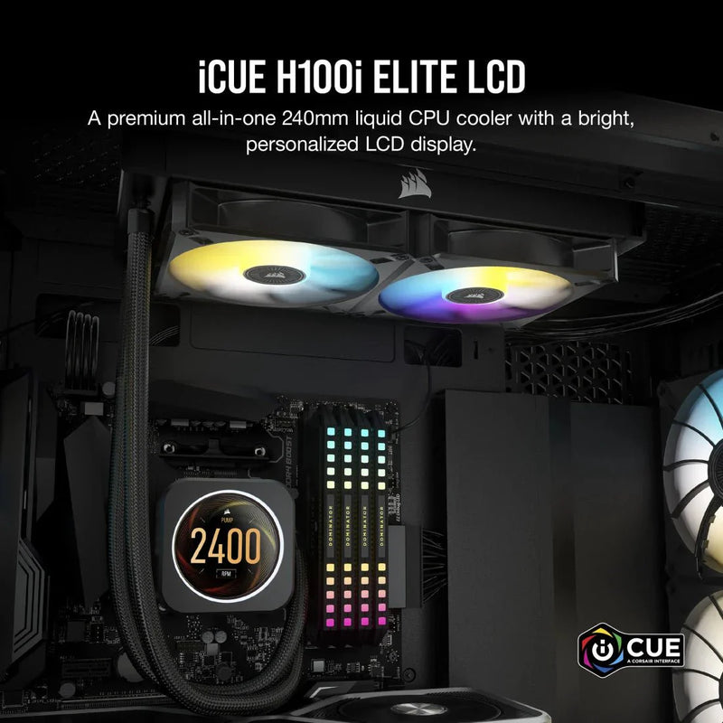 CORSAIR ICUE H100I ELITE LCD DISPLAY LIQUID CPU COOLER - SWIFT PERIPHERALSCooler-043