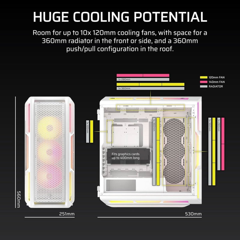 CORSAIR ICUE LINK 5000T LX RGB MID - TOWER PC CASE, WHITE - SWIFT PERIPHERALS1092244