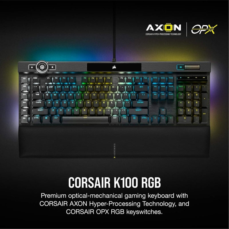 CORSAIR K100 RGB OPTICAL - MECHANICAL GAMING KEYBOARD BACKLIT RGB LED CORSAIR OPX BLACK PBT KEYCAPS CH - 912A01A - NA - SWIFT PERIPHERALS1092055