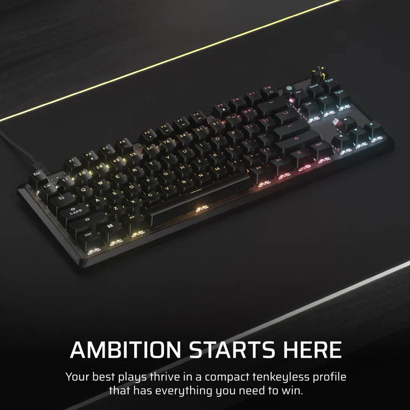 CORSAIR K70 CORE TKL TENKEYLESS MECHANICAL GAMING KEYBOARD BACKLIT RGB LED BLACK - CORSAIR MLX RED, ABS DS KEYCAPS - SWIFT PERIPHERALSCRKB0067