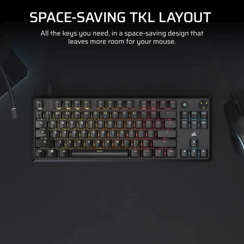 CORSAIR K70 CORE TKL TENKEYLESS MECHANICAL GAMING KEYBOARD BACKLIT RGB LED BLACK - CORSAIR MLX RED, ABS DS KEYCAPS - SWIFT PERIPHERALSCRKB0067