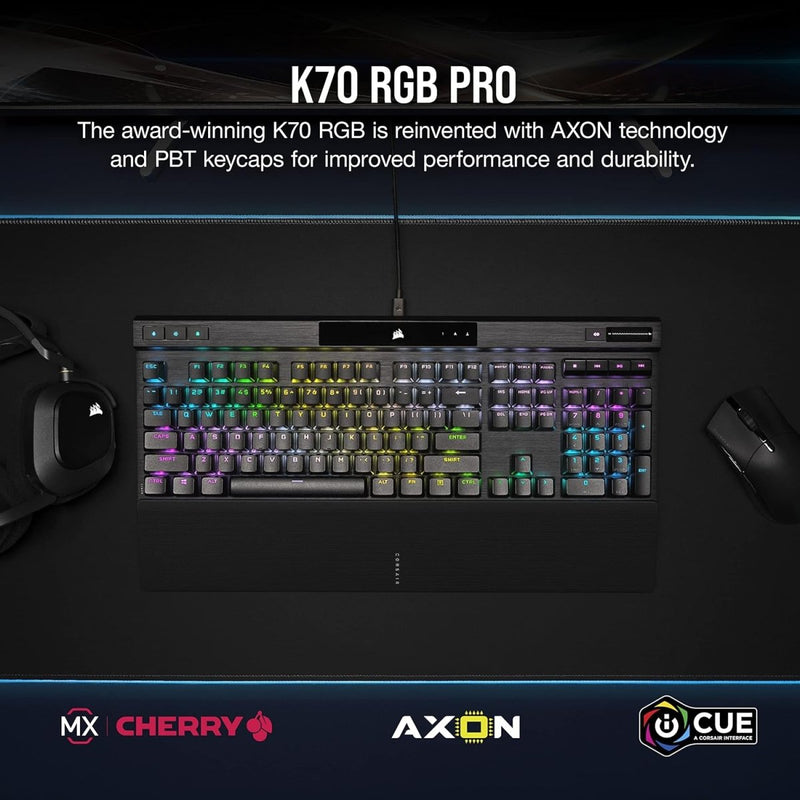 CORSAIR K70 RGB PRO MECHANICAL GAMING KEYBOARD BACKLIT RGB LED CHERRY MX SPEED BLACK PBT KEYCAPS CH - 9109410 - NA - SWIFT PERIPHERALS1092057