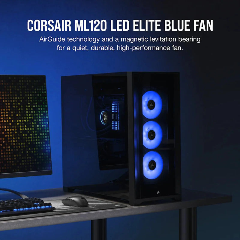 CORSAIR ML ELITE SERIES, ML120 LED ELITE, 120MM MAGNETIC LEVITATION BLUE LED FAN WITH AIRGUIDE, SINGLE PACK - SWIFT PERIPHERALSCRSR0087