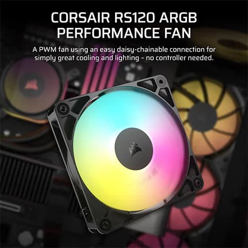 CORSAIR RS120 ARGB 120MM PWM FAN DAISY - CHAIN CONNECTION LOW - NOISE MAGNETIC DOME BEARING SINGLE PACK BLACK - SWIFT PERIPHERALS1093266