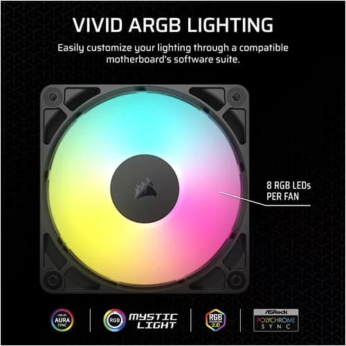 CORSAIR RS120 ARGB 120MM PWM FAN DAISY - CHAIN CONNECTION LOW - NOISE MAGNETIC DOME BEARING SINGLE PACK BLACK - SWIFT PERIPHERALS1093266
